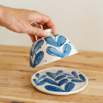 Blue Leaf Butter Dish