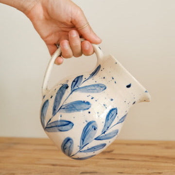 Blue Leaf Splatter Pitcher