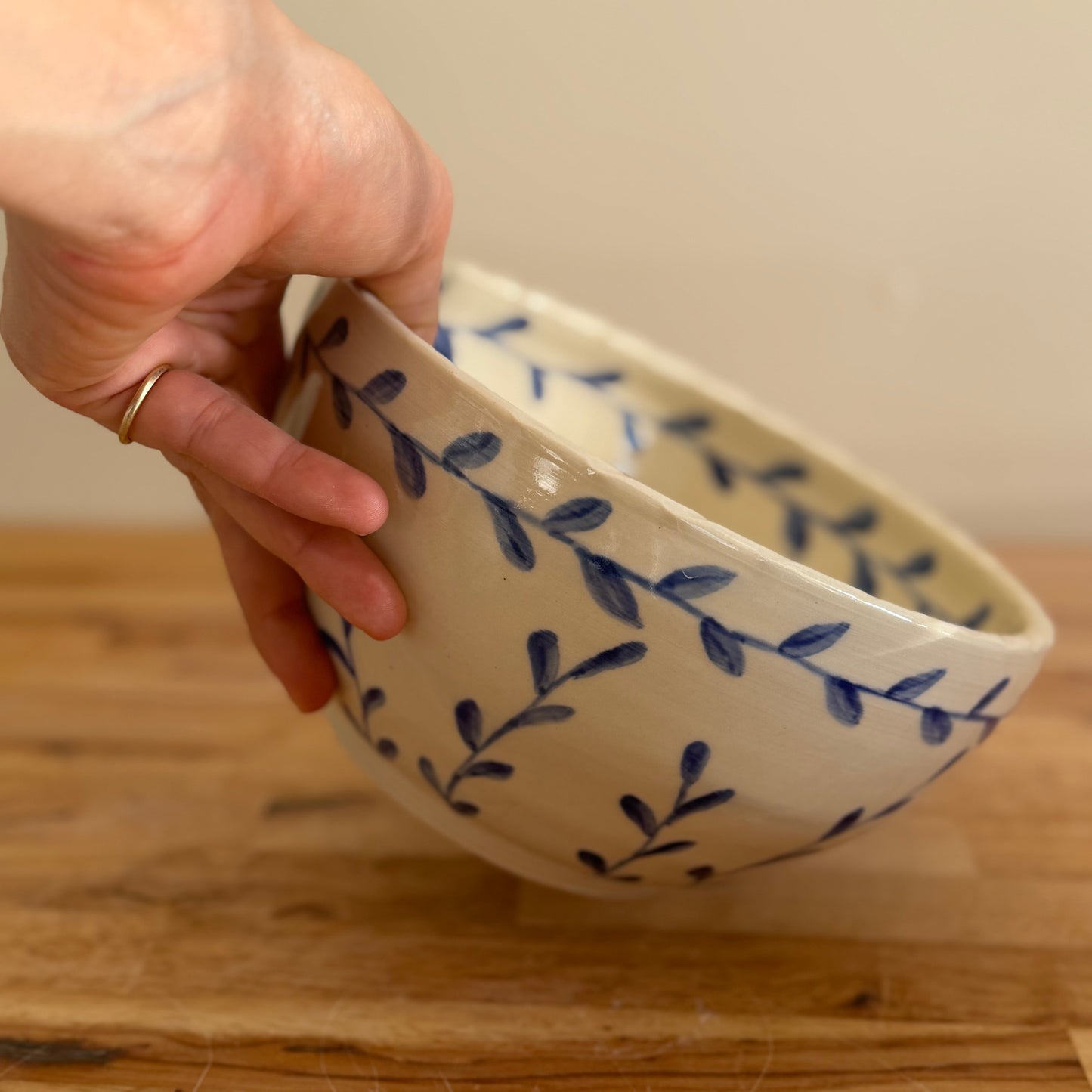 Blue Leaf Serving Bowl