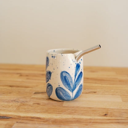 Blue Leaf Splatter Straw Cup