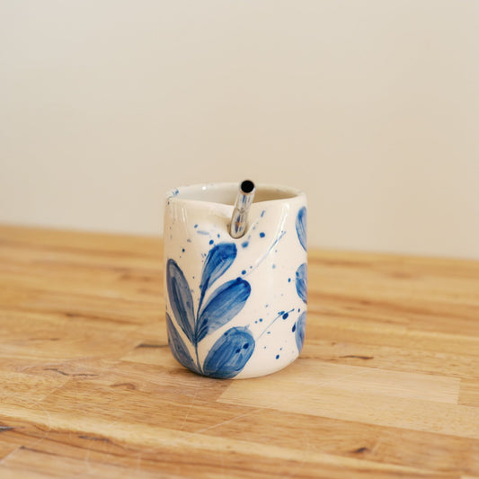 Blue Leaf Splatter Straw Cup