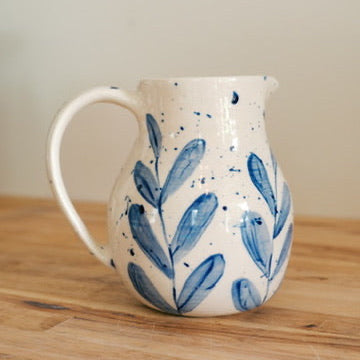 Blue Leaf Splatter Pitcher