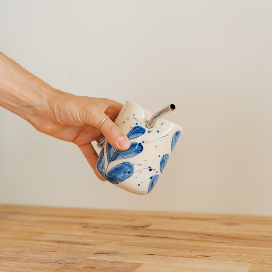 Blue Leaf Splatter Straw Cup