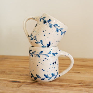 Blue Leaf Splatter Mug