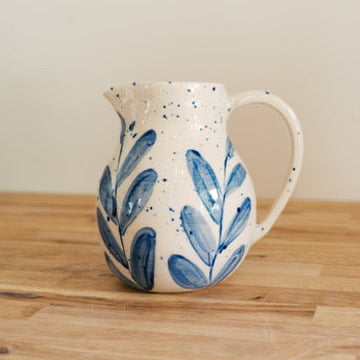 Blue Leaf Splatter Pitcher