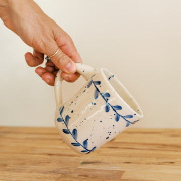 Blue Leaf Splatter Mug