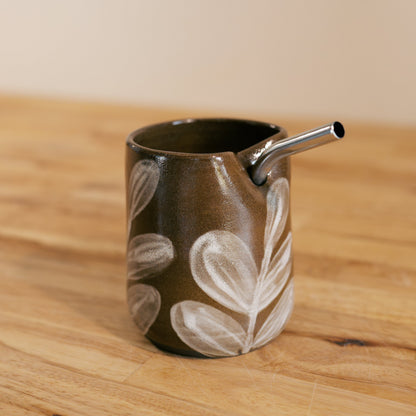 Brown and White Straw Cup